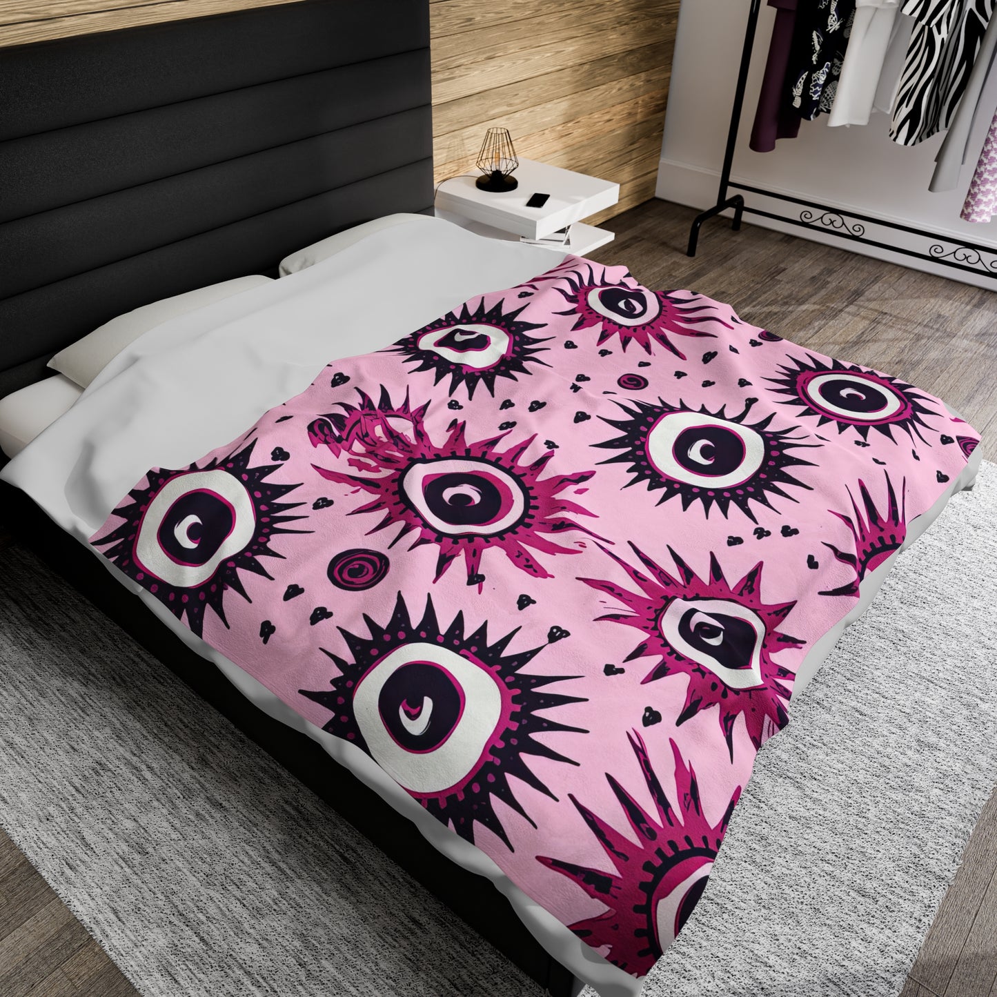 Evil Pink Eye. Velveteen Plush Blanket.