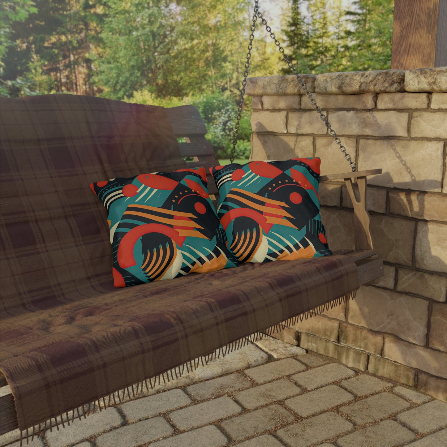 Timeless Techscape. Futuristic Nostalgia Outdoor Pillows