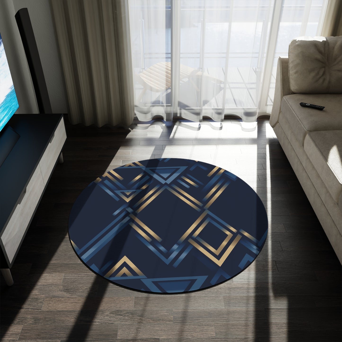 Valknut. Bohemian Eye Round Rug - Colorful Floor Decor for Vibrant Spaces