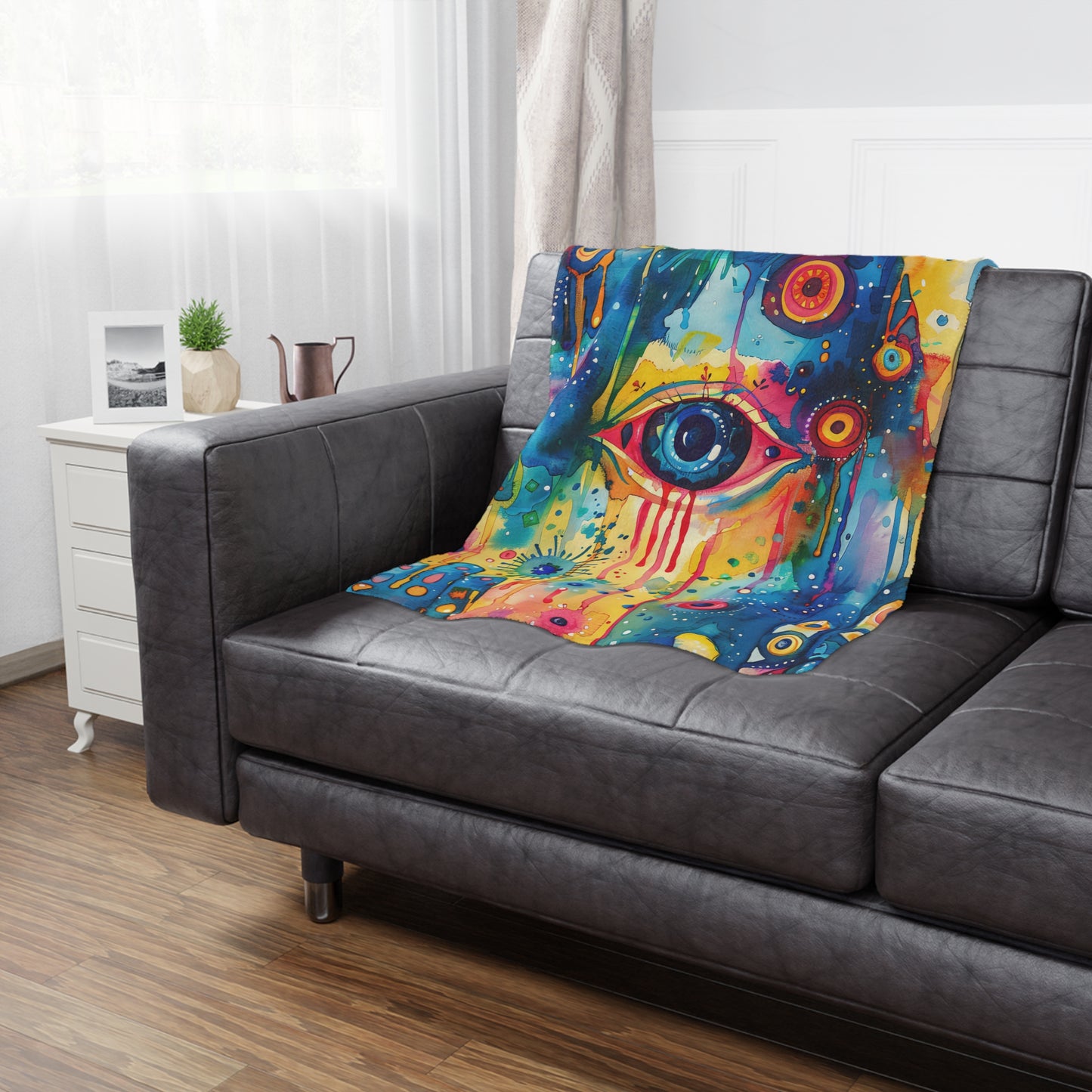 Aurora Talisman Hamsa. Cozy Artistic Microfiber Blanket.