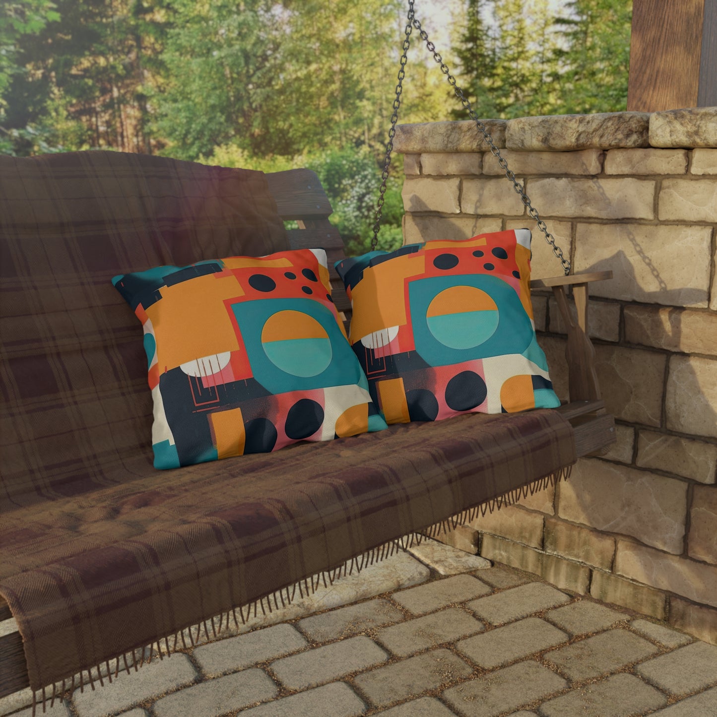 Neon Echoes. Retro Futuristic Outdoor Pillows
