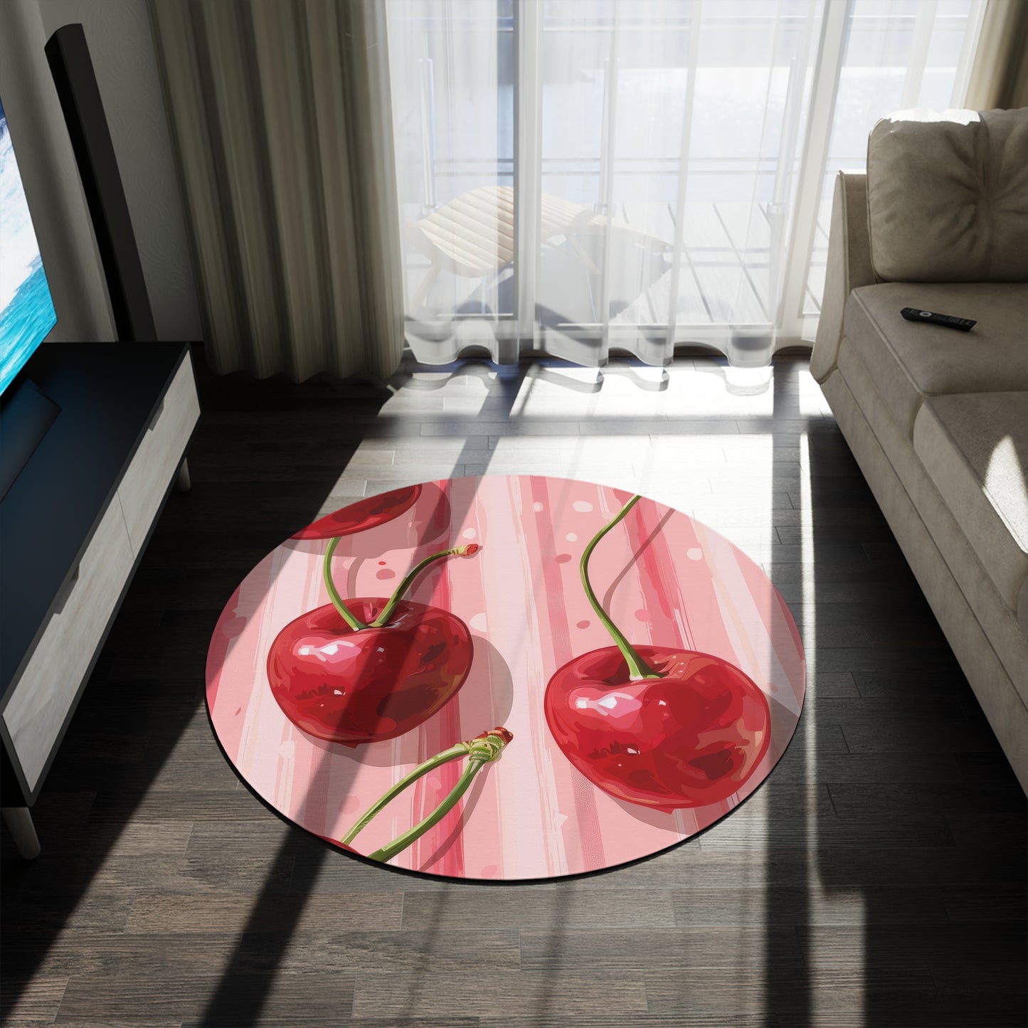 Sleek Cherry. Bohemian Eye Round Rug - Colorful Floor Decor for Vibrant Spaces