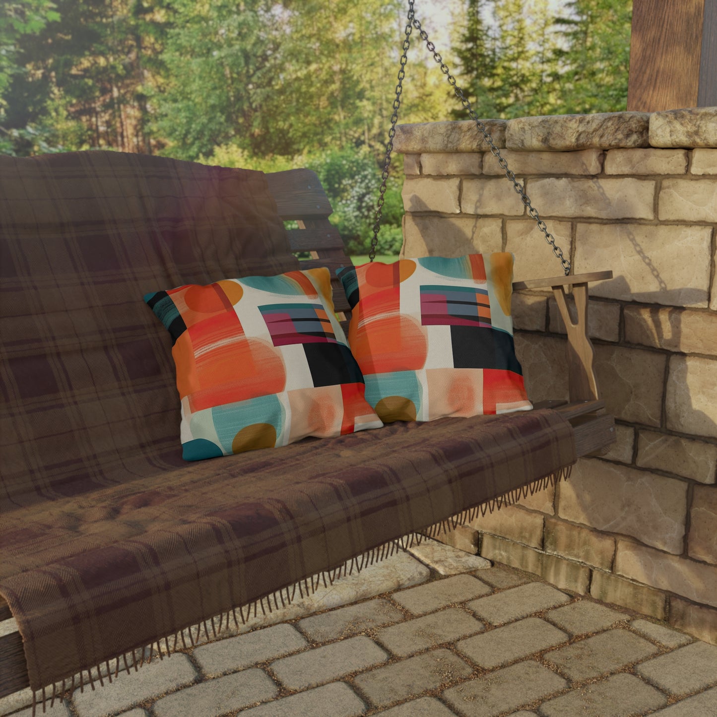 Solar Flare Serenade. Retro-Inspired Avant-GardeOutdoor Pillows
