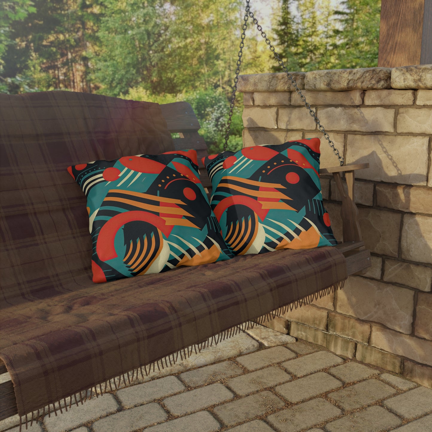 Timeless Techscape. Futuristic Nostalgia Outdoor Pillows