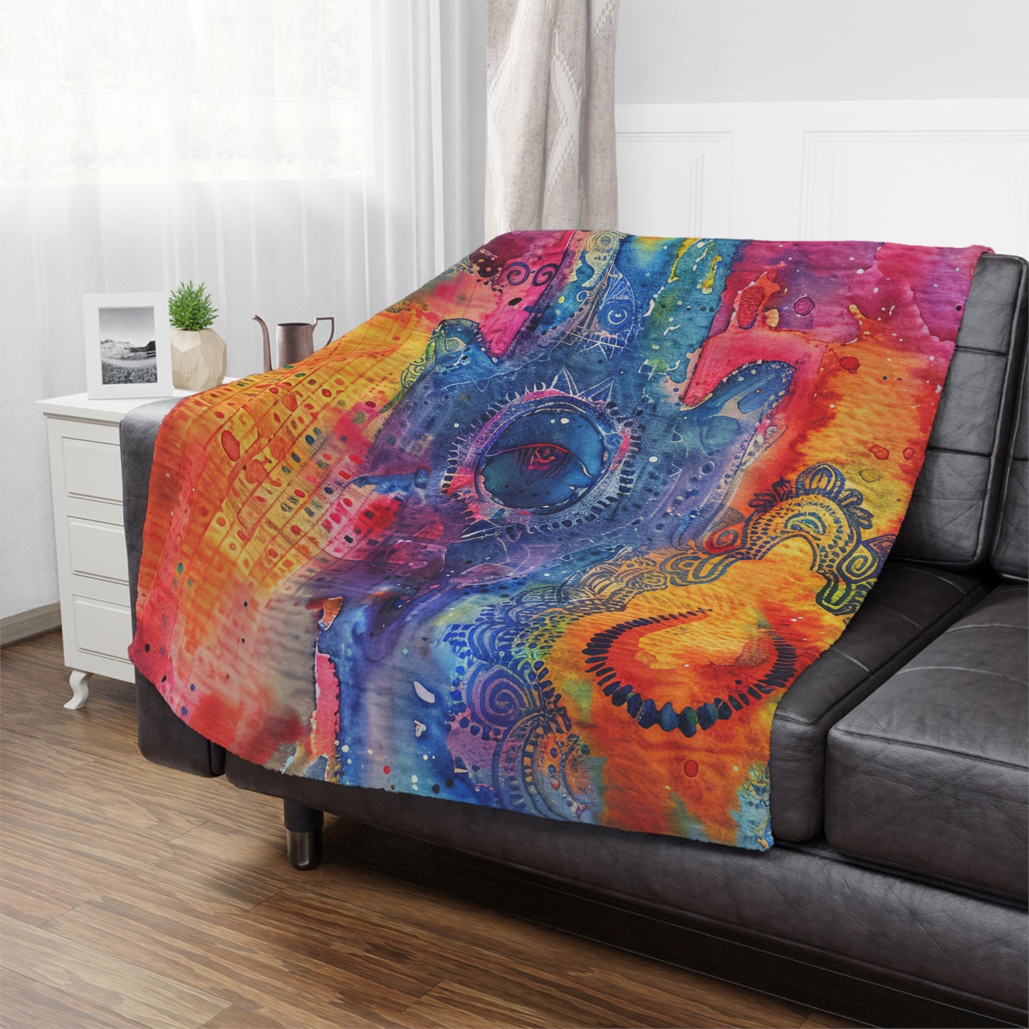 Prismatic Hamsa-topaz. Cozy Artistic Microfiber Blanket.