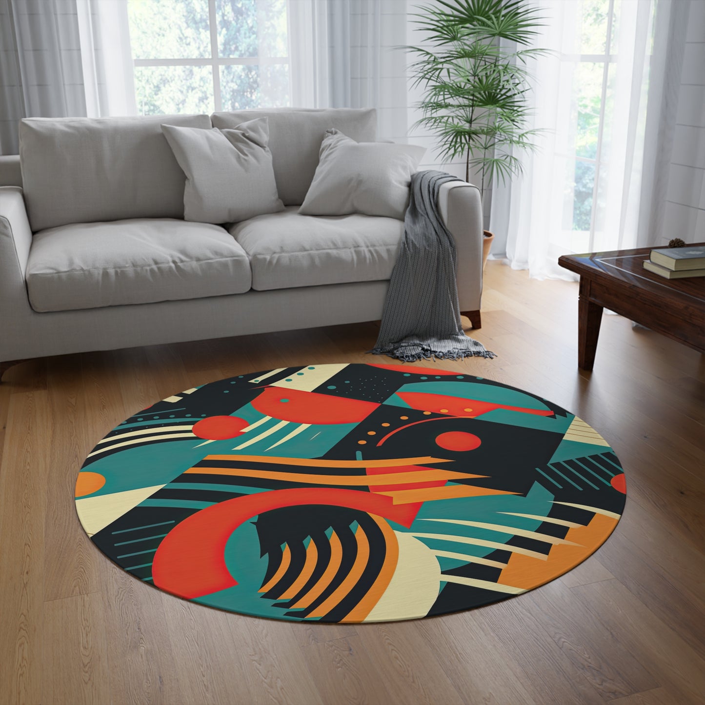 Timeless Techscape. Futuristic Nostalgia Round Rug