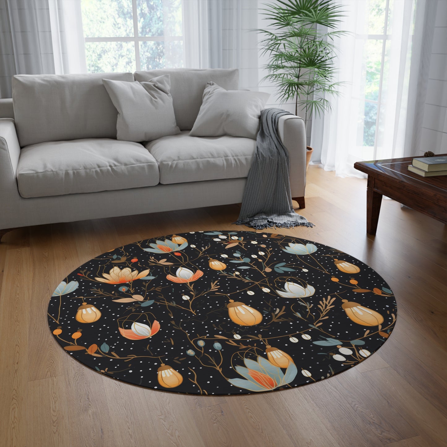 Whimsical Night. Bohemian Eye Round Rug - Colorful Floor Decor for Vibrant Spaces