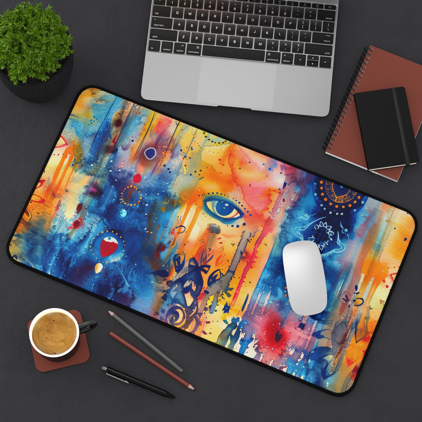 Rainbow Shield Hamsa. Desk Mat - Stylish Office Organizer