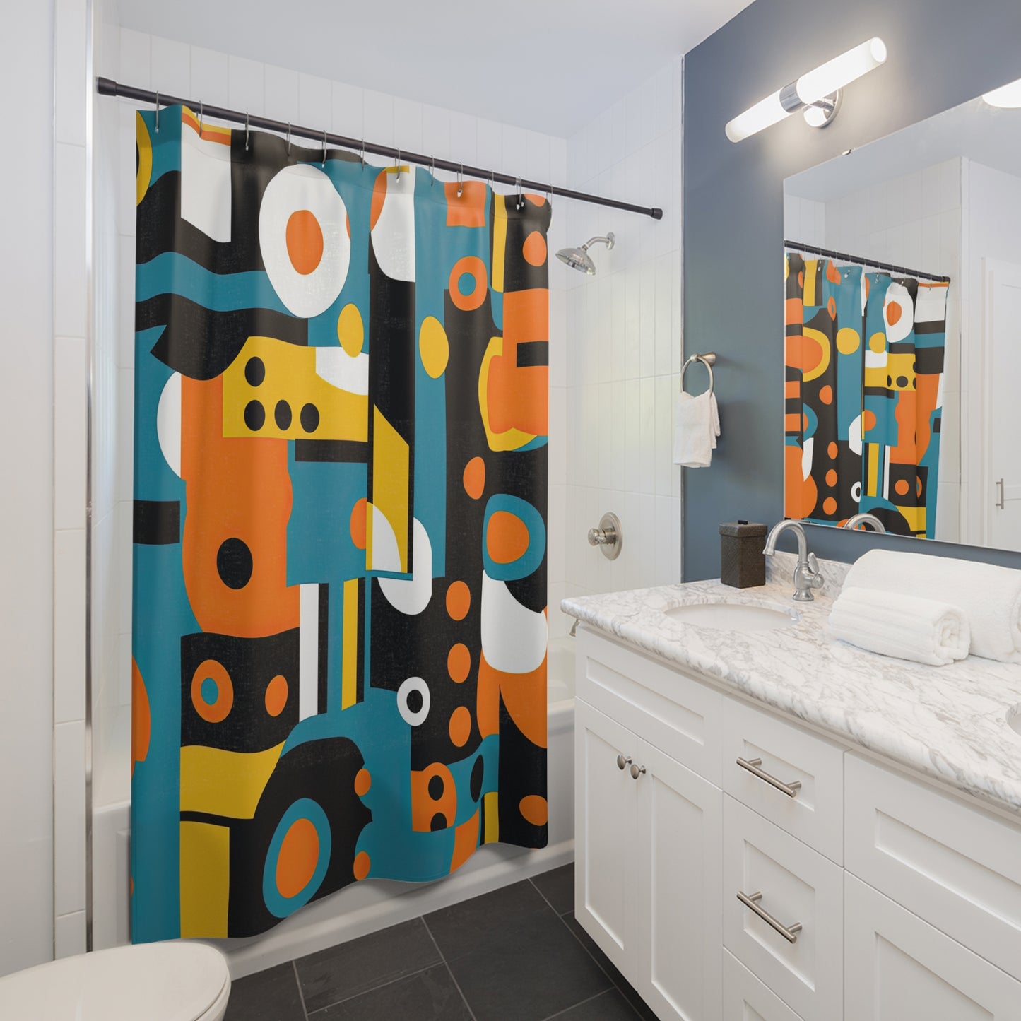 Analog Alchemy . Futuristic Retro Shower Curtains
