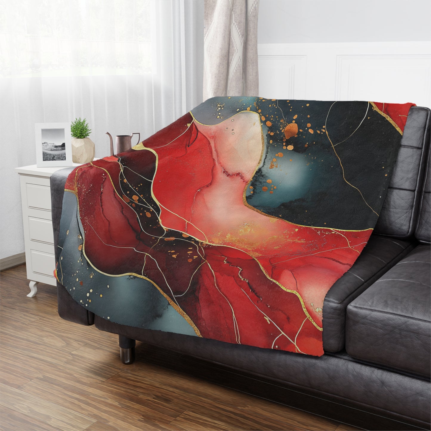 Marbled Cherry Essence. Cozy Artistic Microfiber Blanket -