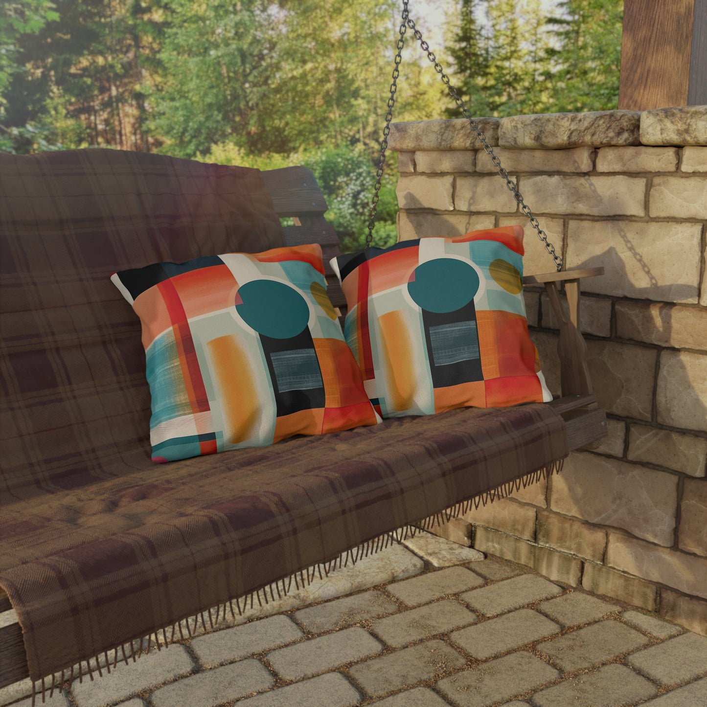 Dimensional Melody. Futuristic Nostalgia Outdoor Pillows