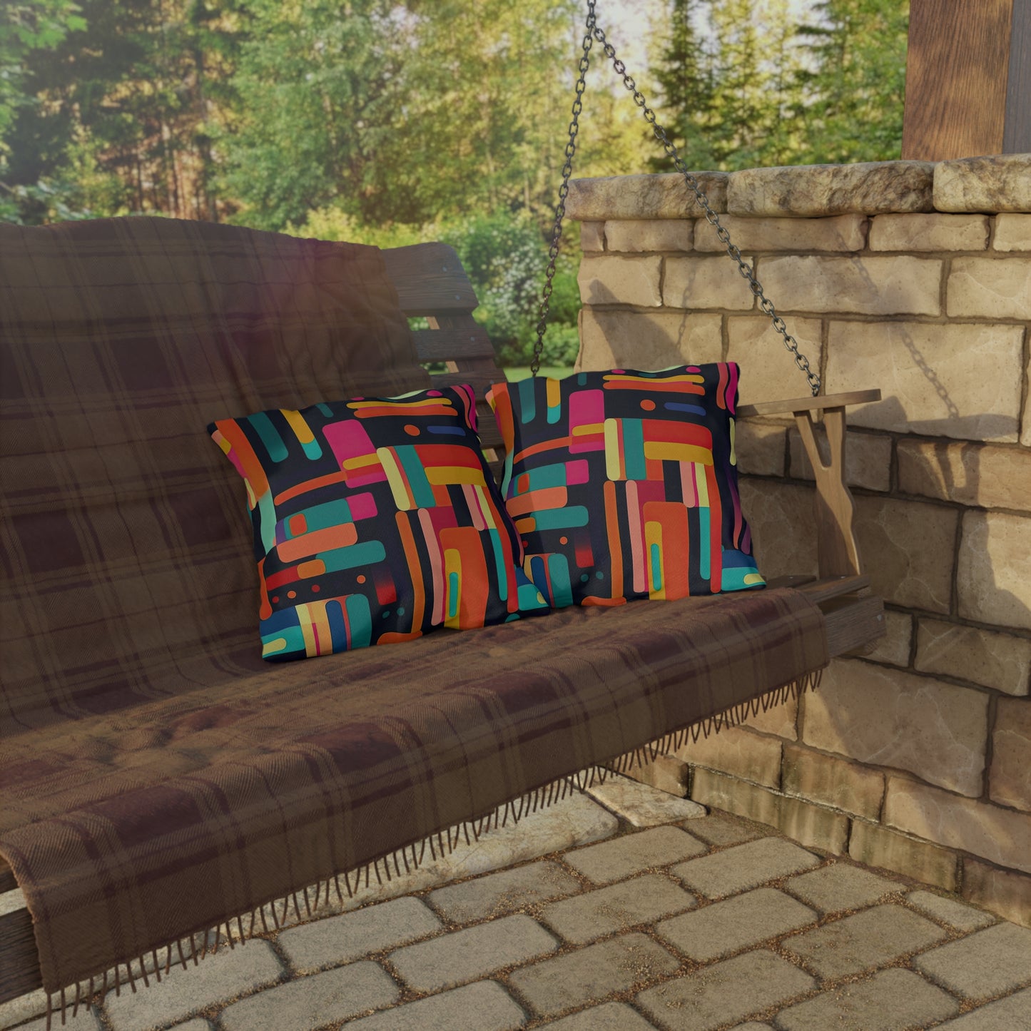 Cybernetic Nostalgia. Retro Futuristic Outdoor Pillows