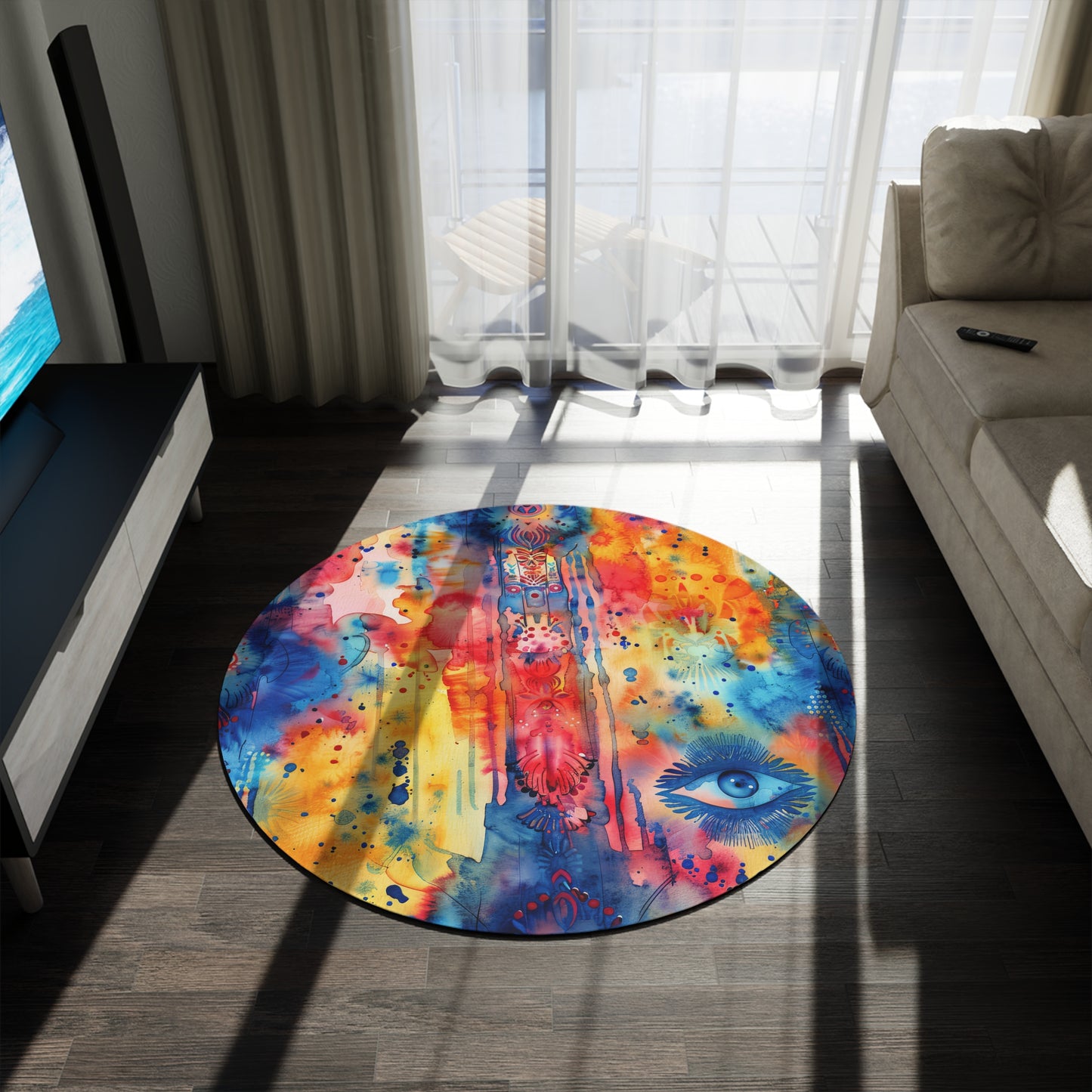 Briliant Bliss. Bohemian Colorful Round Rug - Vibrant Eye Design for Home Décor