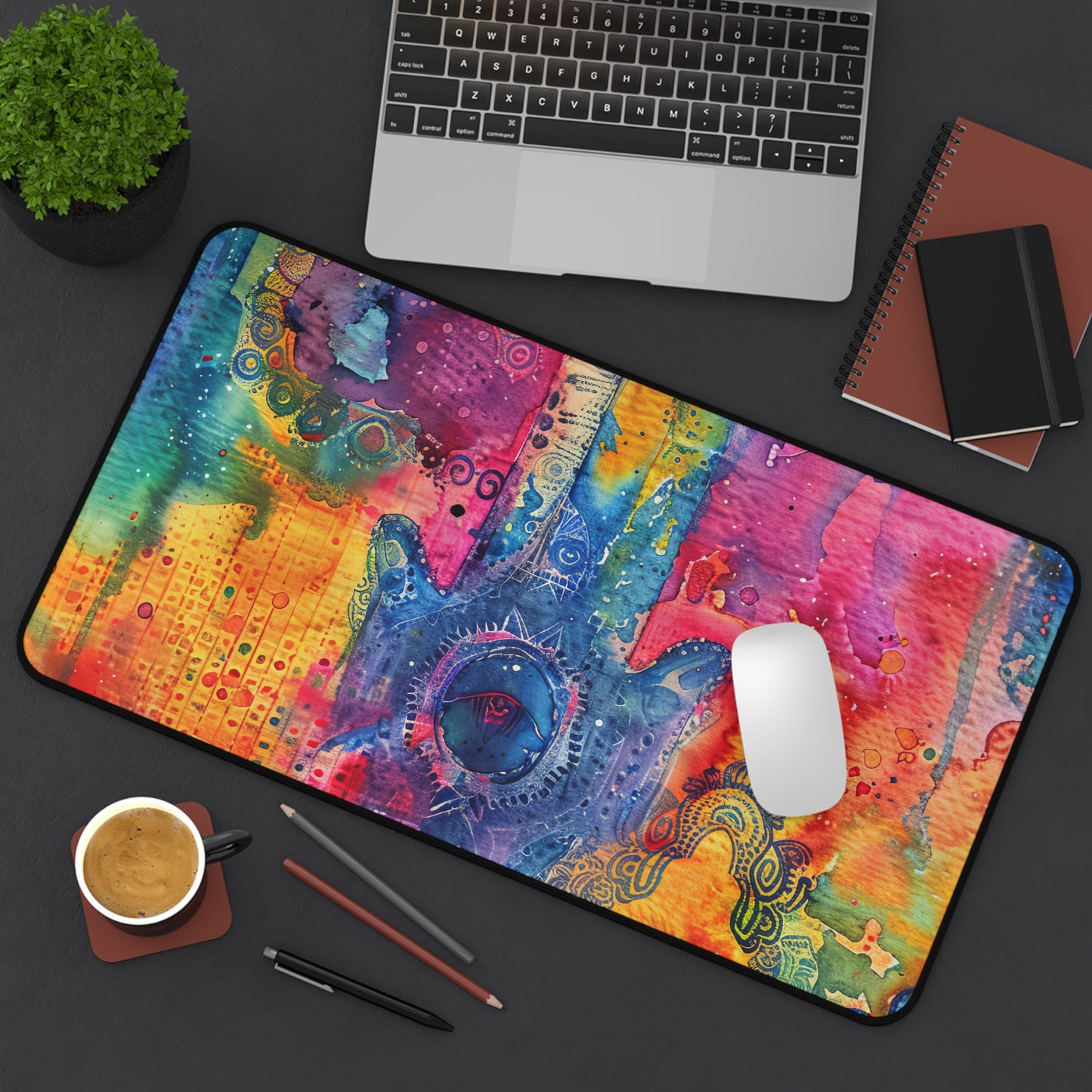 Prismatic Hamsa. Desk Mat - Stylish Office Organizer