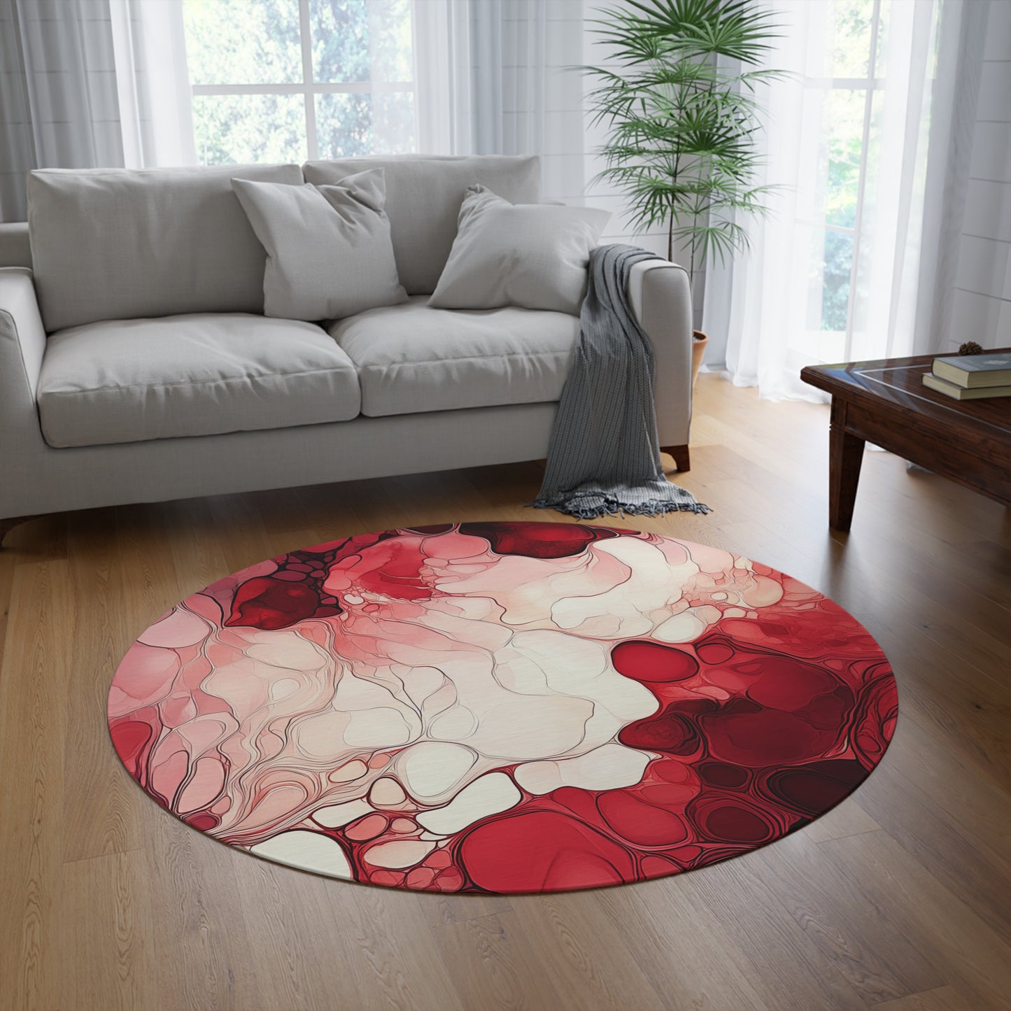 Cherry Storm. Bohemian Eye Round Rug - Colorful Floor Decor for Vibrant Spaces