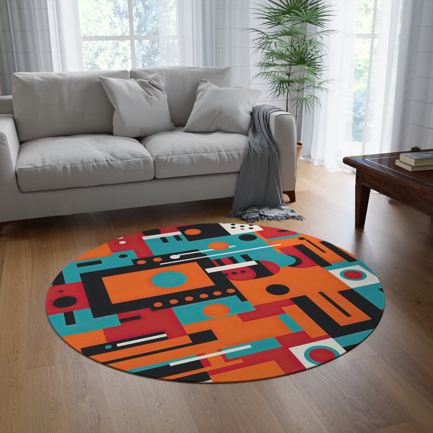 Quantum Reverie. Retro Avant-Garde Round Rug