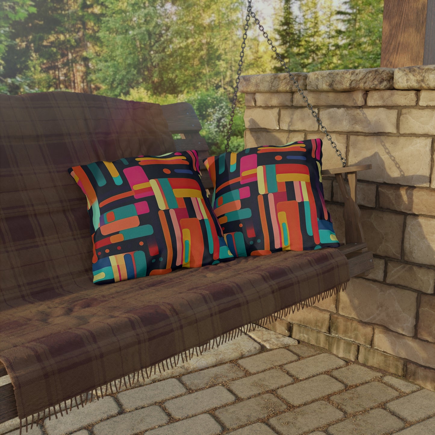 Cybernetic Nostalgia. Retro Futuristic Outdoor Pillows