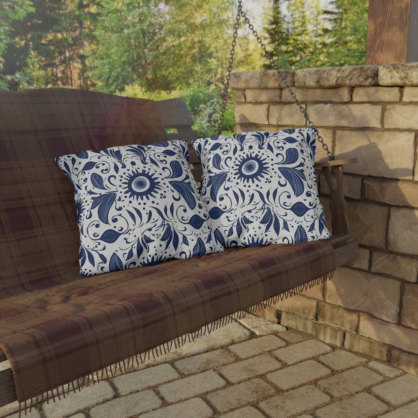 Beholder. Artfully Interpreted Evil Eye Pillow – Symbolic & Stylish Comfort. Outdoor Pillows