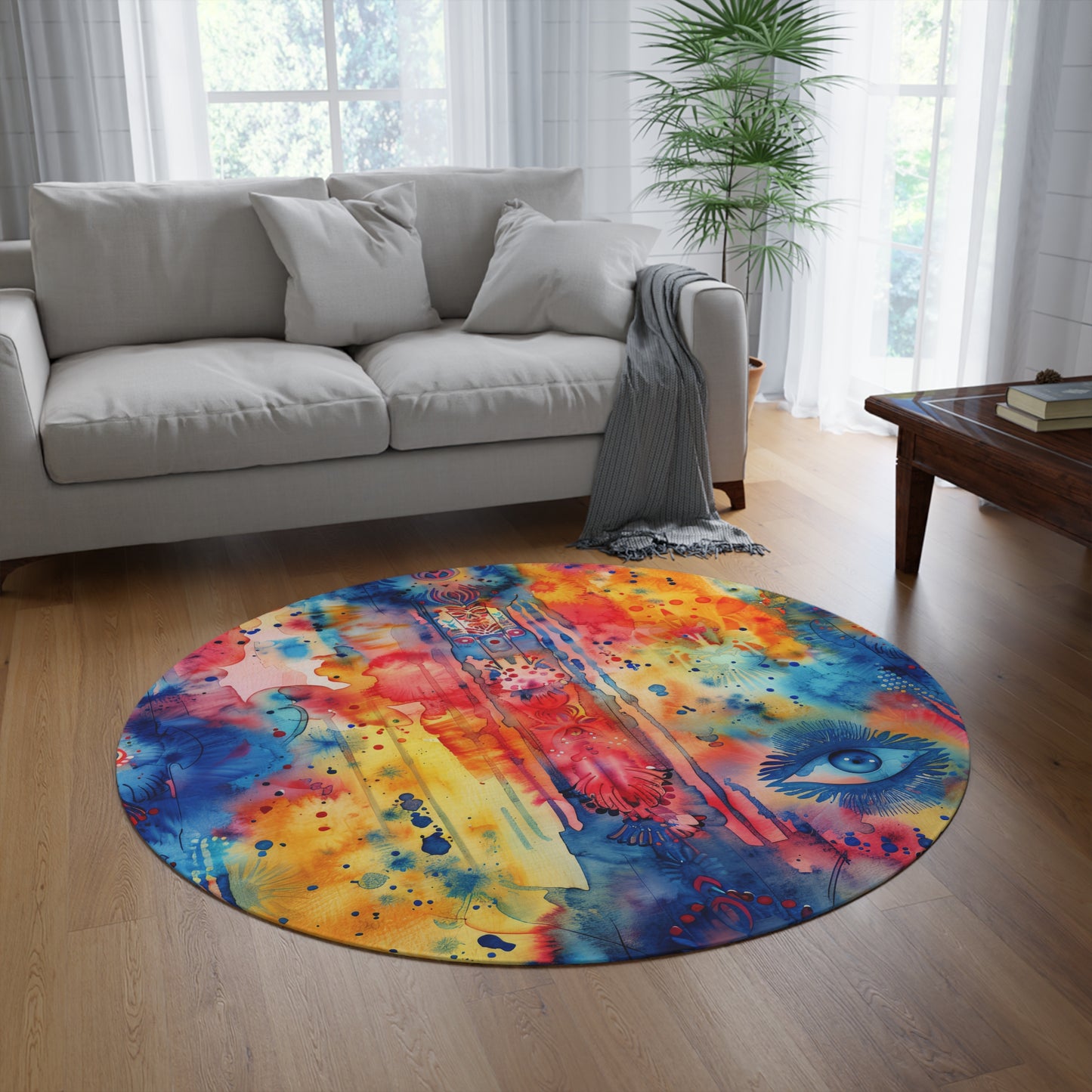 Briliant Bliss. Bohemian Colorful Round Rug - Vibrant Eye Design for Home Décor