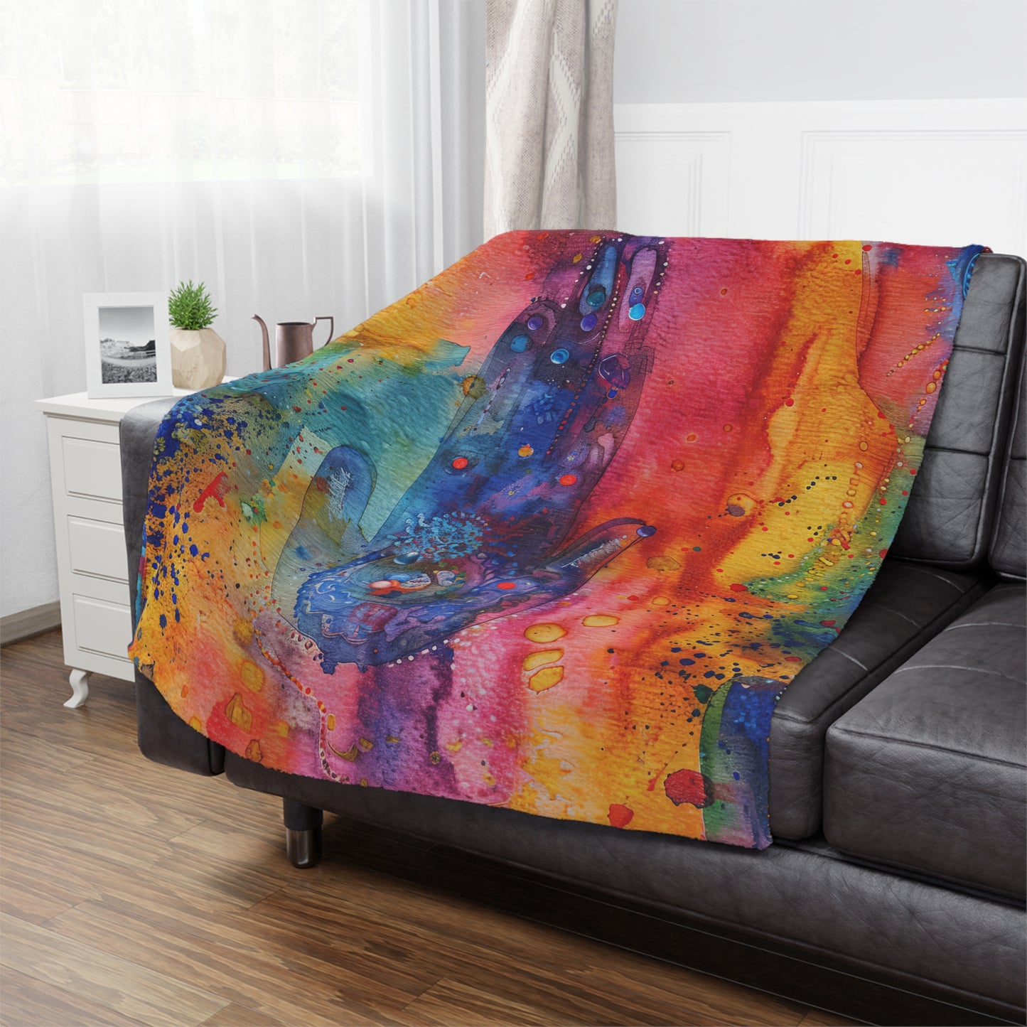 Hamsa Dreamscape. Cozy Artistic Microfiber Blanket.