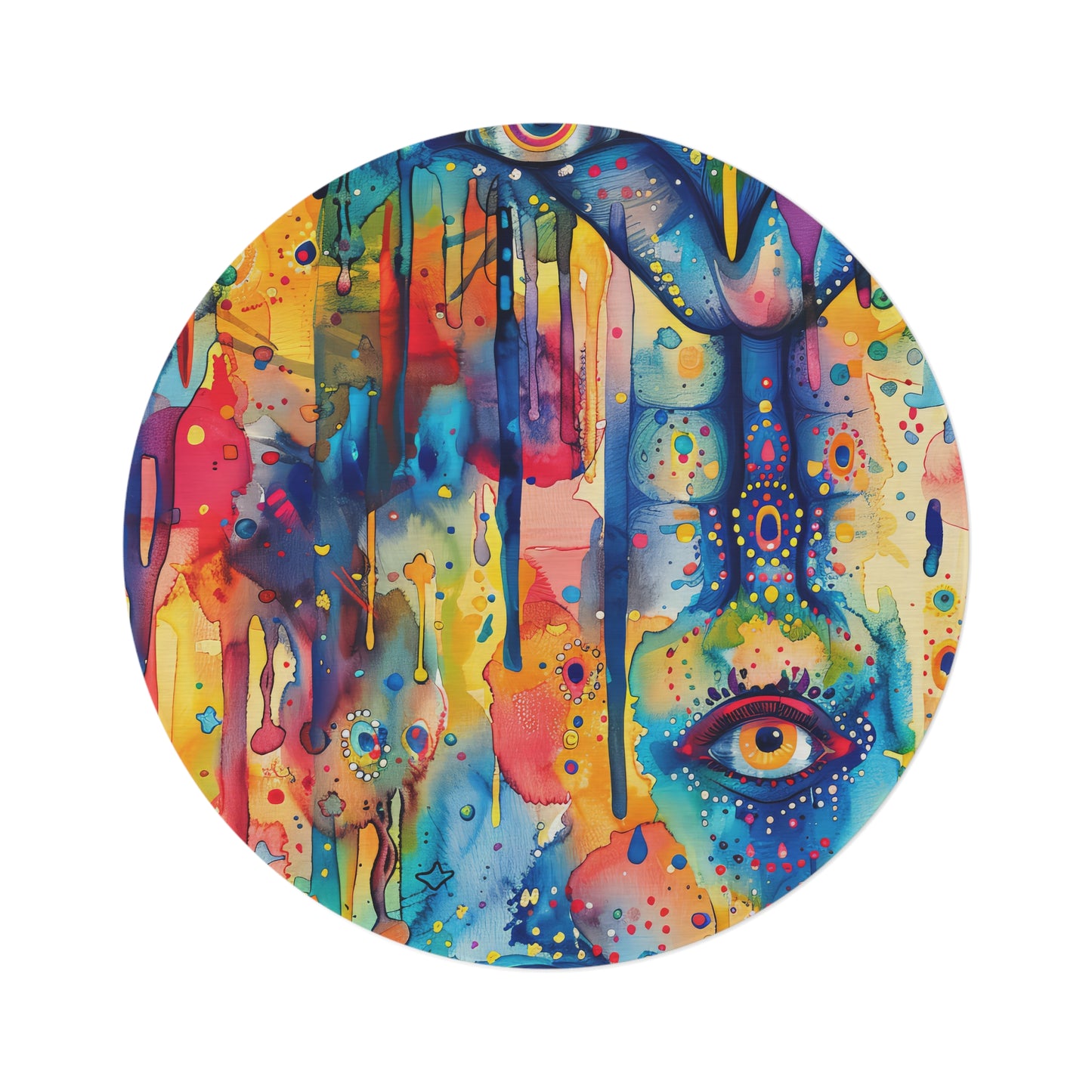 Hamsa Jewelburst Bohemian Eye Round Rug - Colorful Floor Decor for Vibrant Spaces