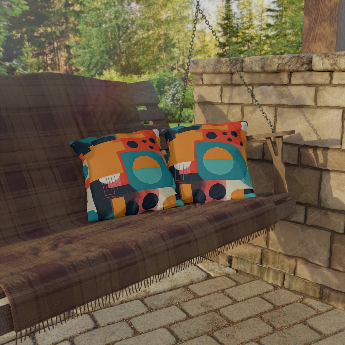 Neon Echoes. Retro Futuristic Outdoor Pillows