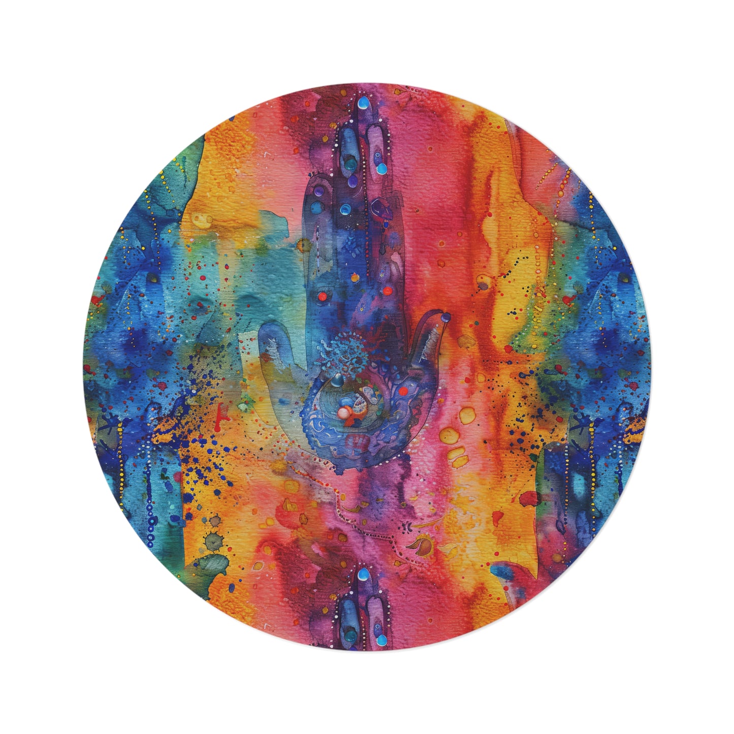 Hamsa Dreamscape. Bohemian Eye Round Rug - Colorful Floor Decor for Vibrant Spaces
