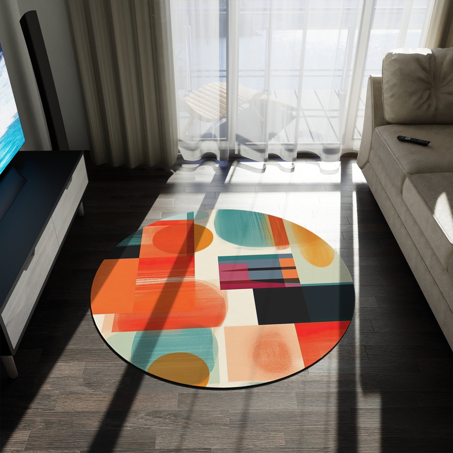 Solar Flare Serenade. Retro-Inspired Avant-GardeRound Rug