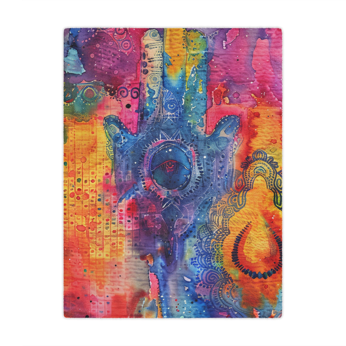 Prismatic Hamsa-topaz. Cozy Artistic Microfiber Blanket.