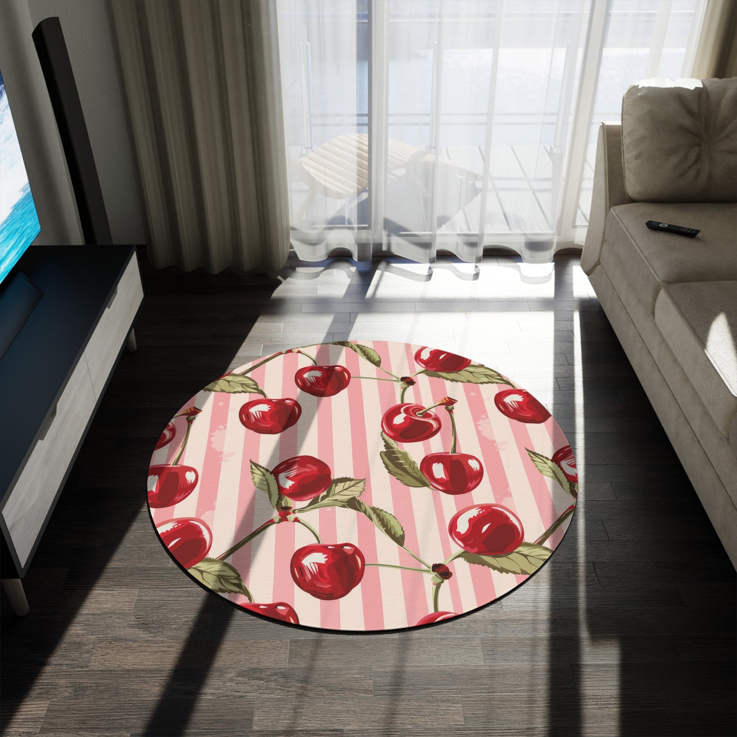 Blossom Cherry. Bohemian Eye Round Rug - Colorful Floor Decor for Vibrant Spaces