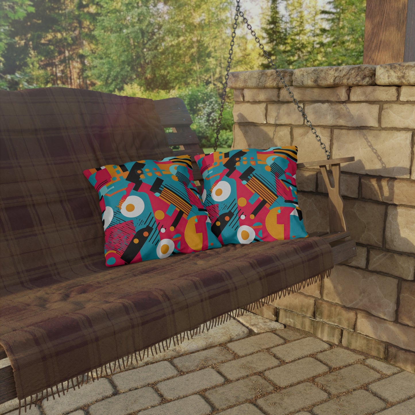 Technicolor Dreamscape. Futuristic Nostalgia Outdoor Pillows