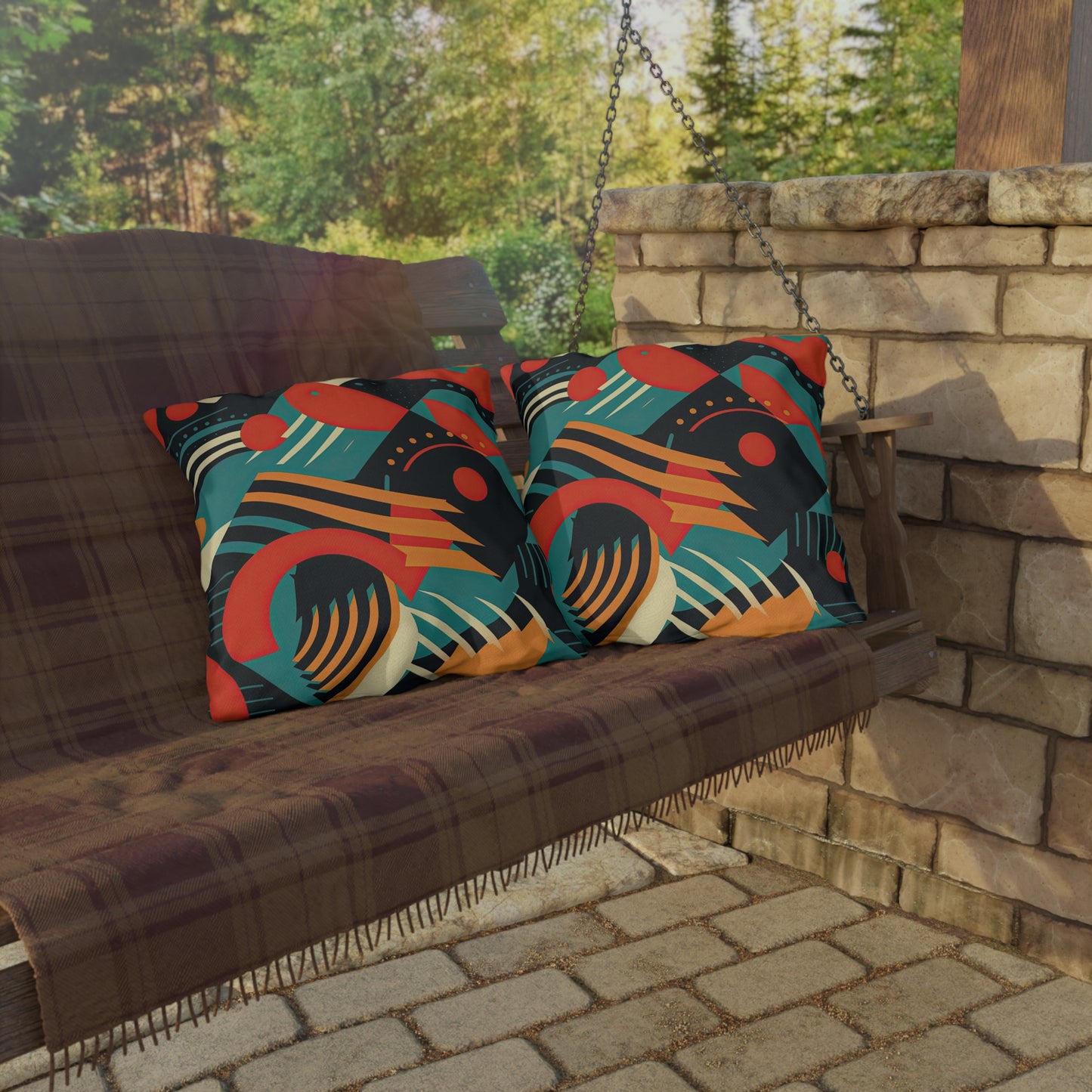 Timeless Techscape. Futuristic Nostalgia Outdoor Pillows