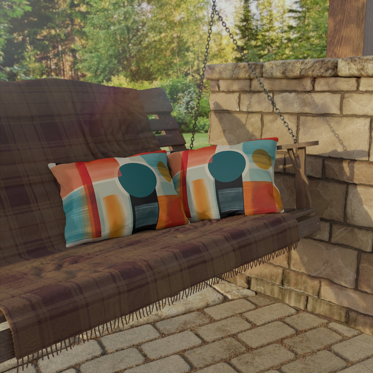 Dimensional Melody. Futuristic Nostalgia Outdoor Pillows