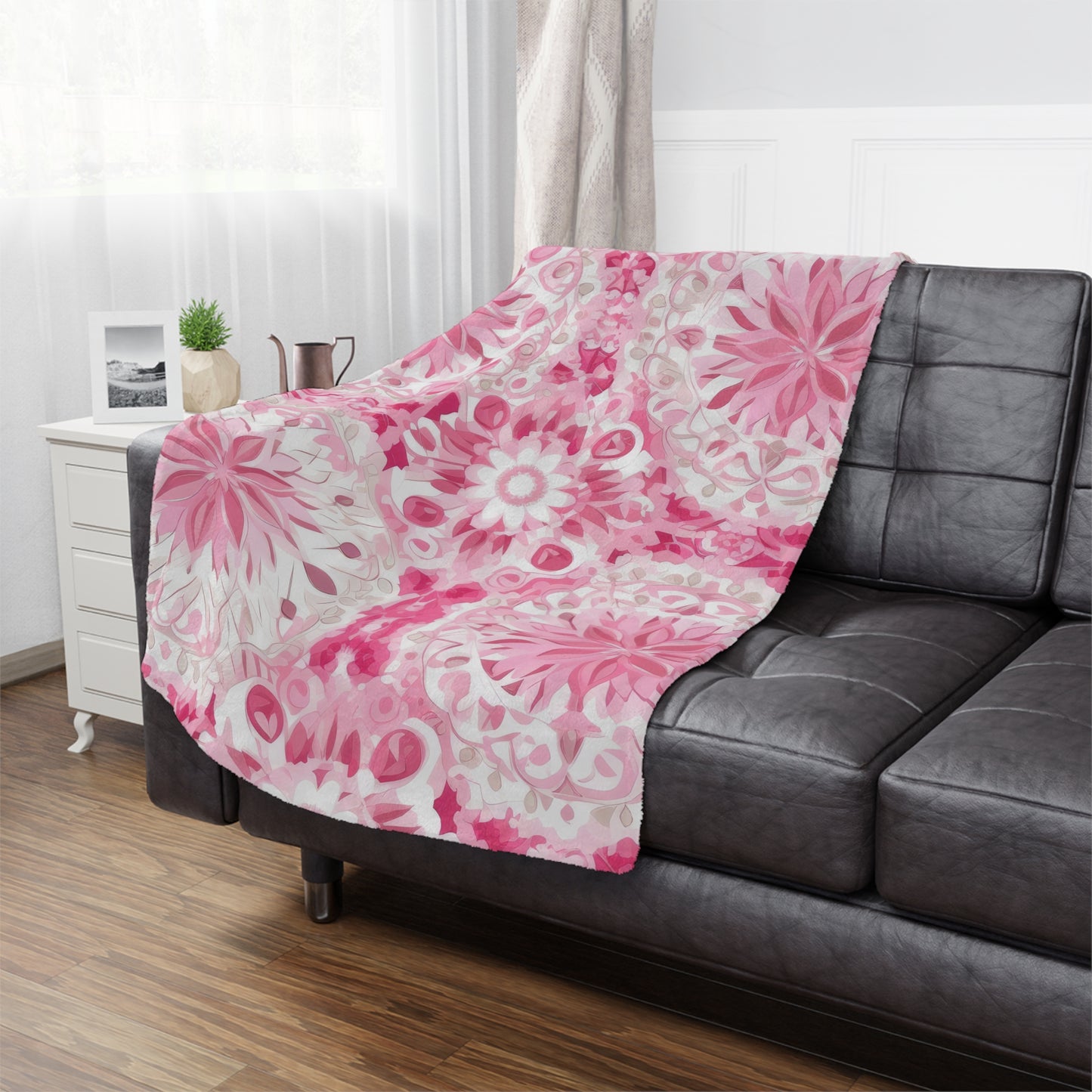 Pink . Cozy Artistic Microfiber Blanket.