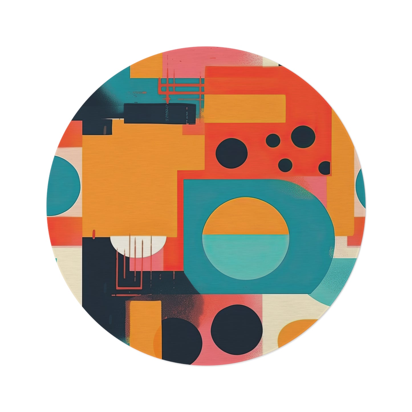 Neon Echoes, Retro Futuristic Round Rug