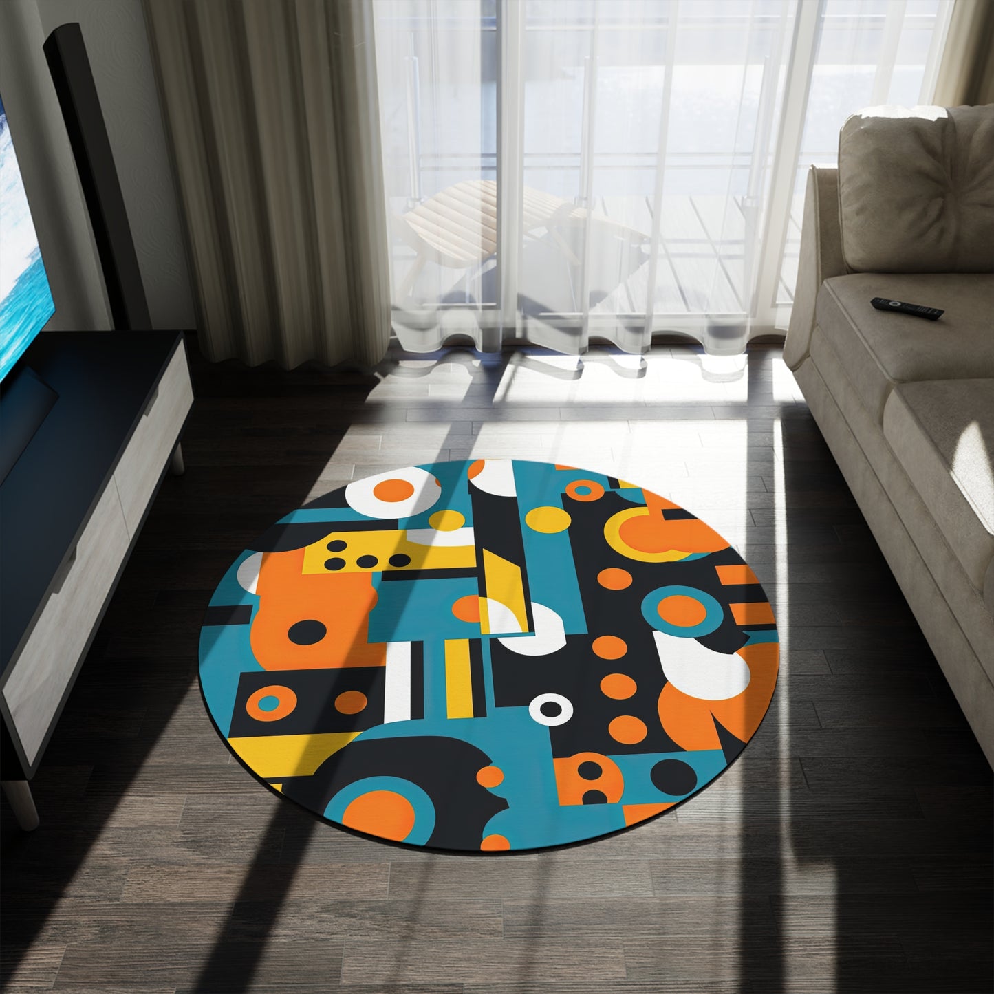 Analog Alchemy. Futuristic Nostalgia Bold Color Retro Round Rug