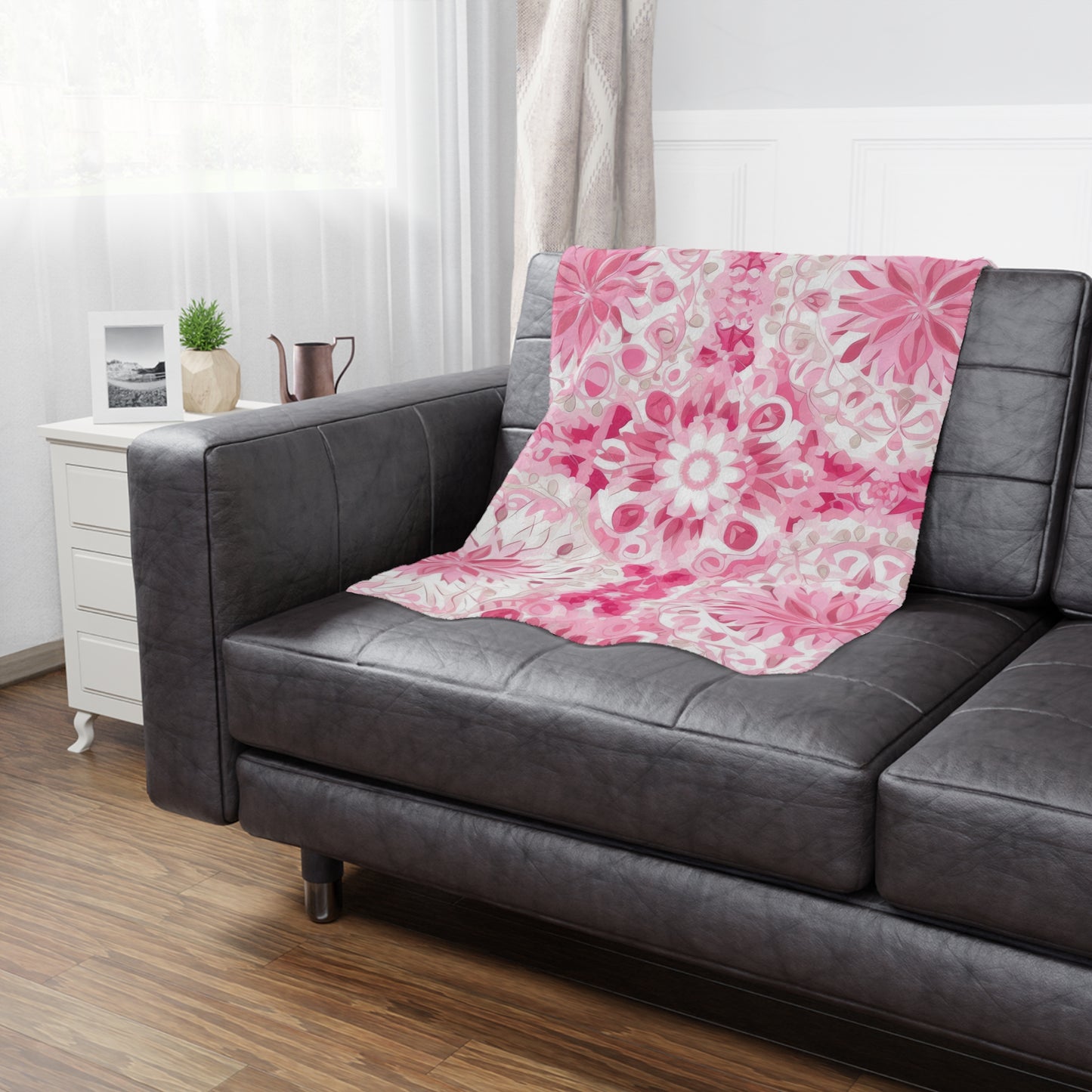 Pink . Cozy Artistic Microfiber Blanket.