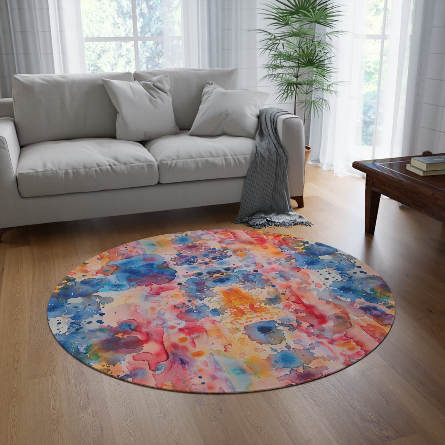 Hamsa Spectrum. Bohemian Eye Round Rug - Colorful Floor Decor for Vibrant Spaces