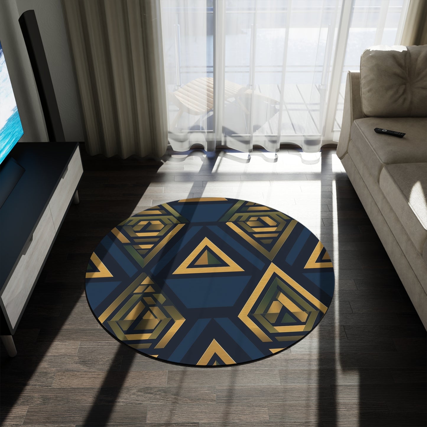 Echo Valknut. Bohemian Eye Round Rug - Colorful Floor Decor for Vibrant Spaces