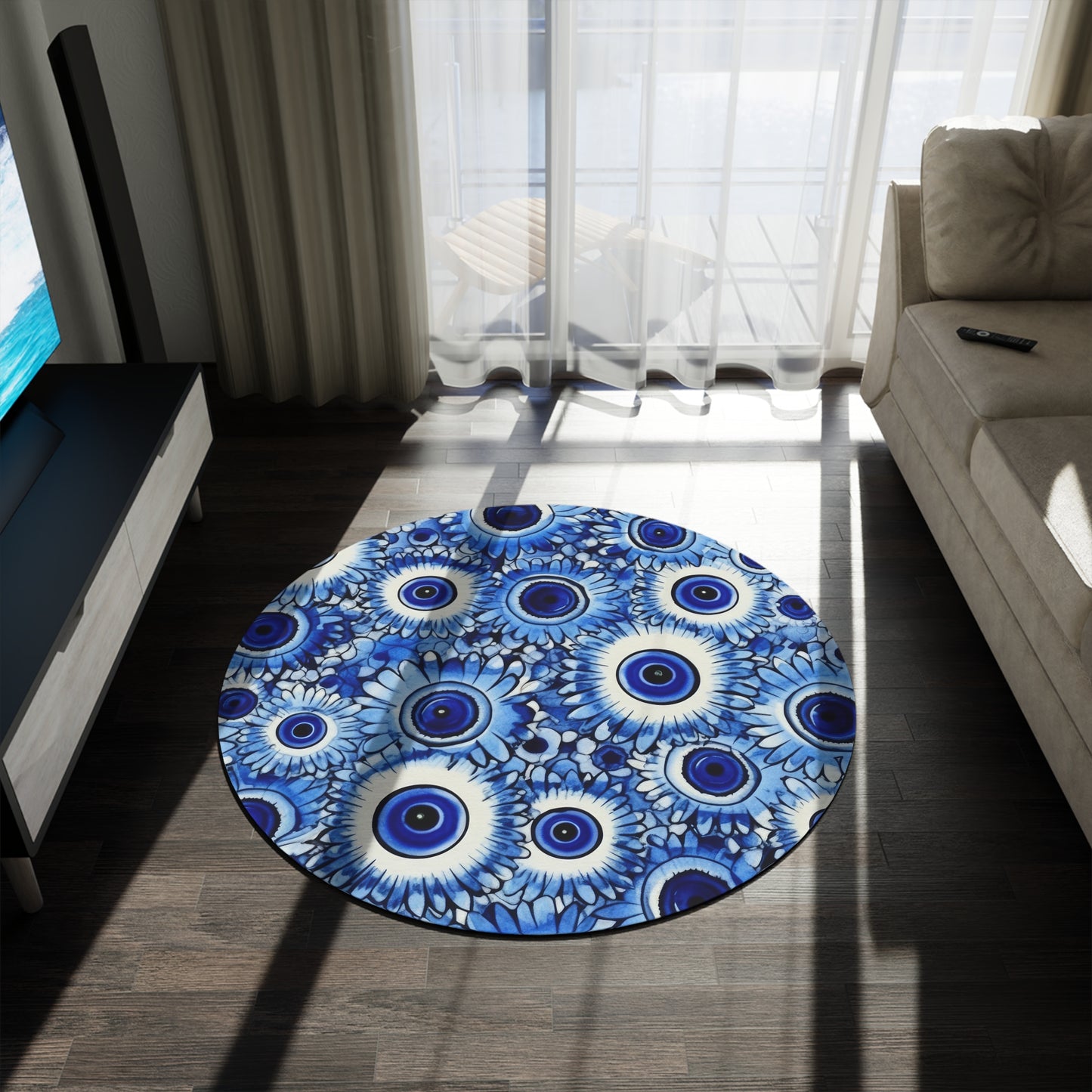 Portentous Pupil. Evil Eye Rug – Artistic Expression Meets Protection for Your Floors.Round Rug