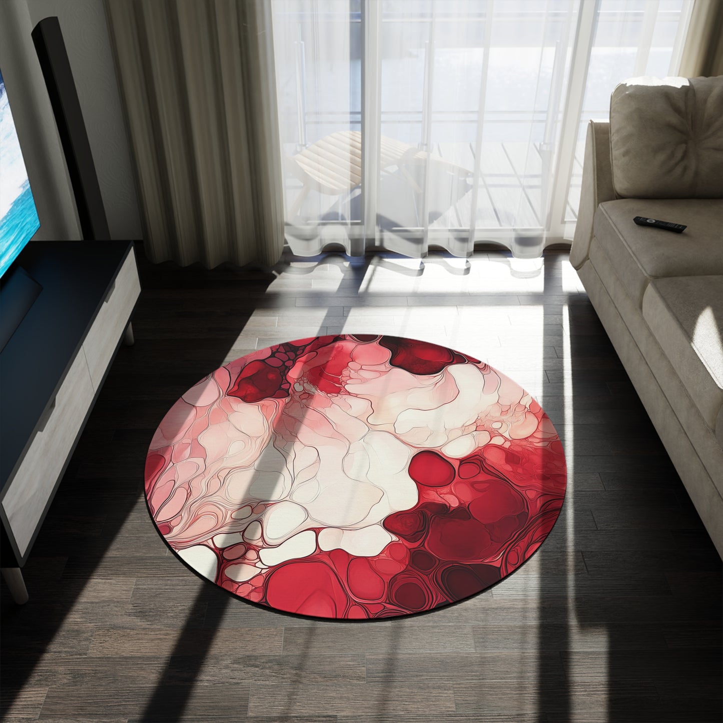 Cherry Storm. Bohemian Eye Round Rug - Colorful Floor Decor for Vibrant Spaces