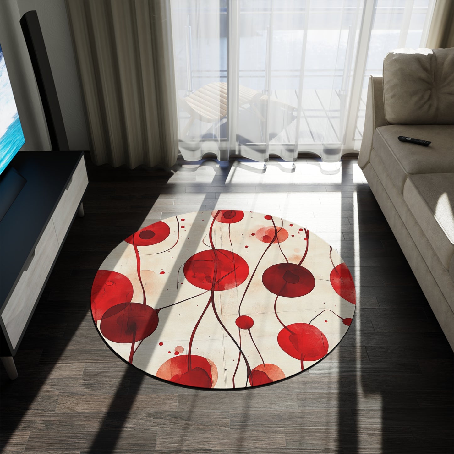 Vintage Cherry. Bohemian Eye Round Rug - Colorful Floor Decor for Vibrant Spaces