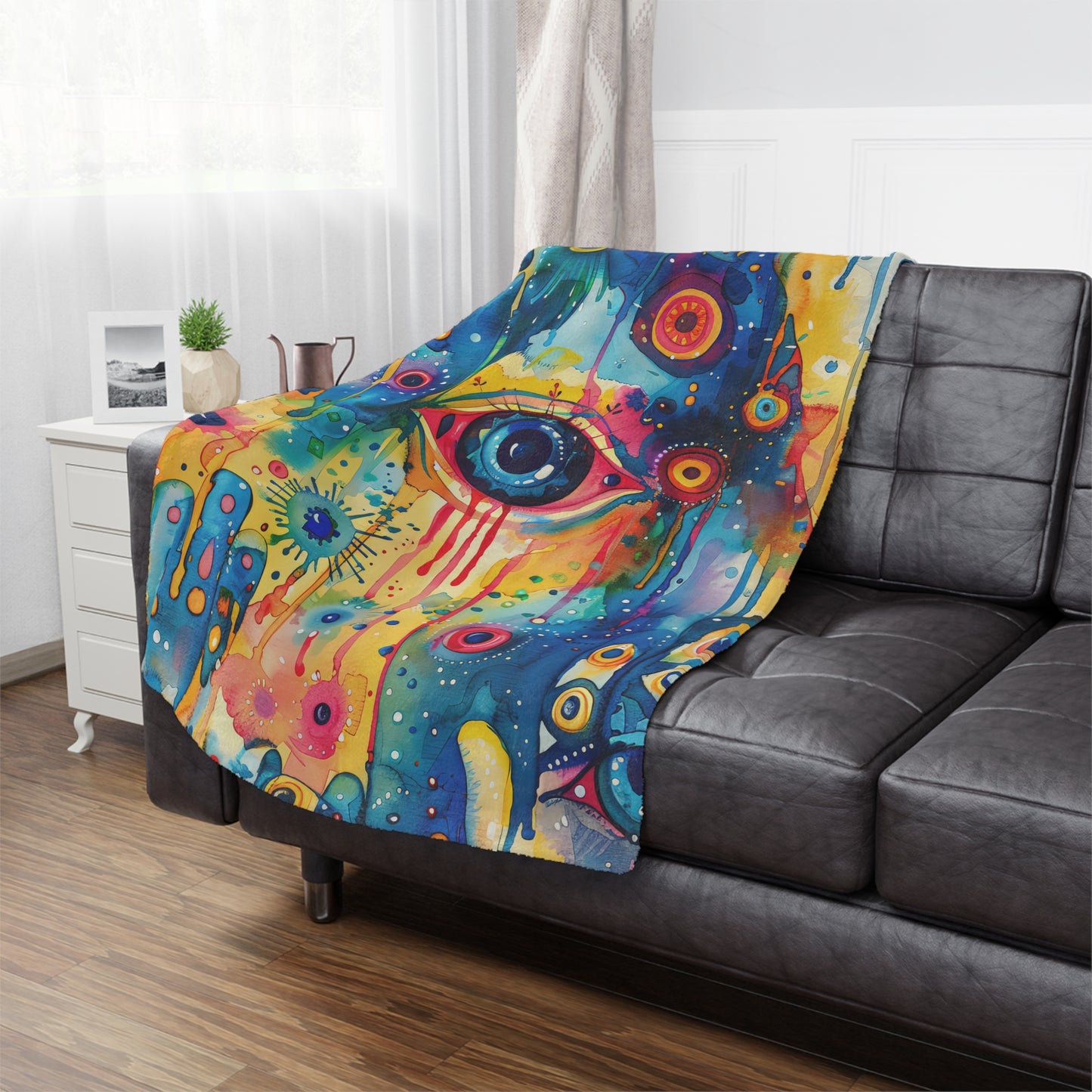 Aurora Talisman Hamsa. Cozy Artistic Microfiber Blanket.
