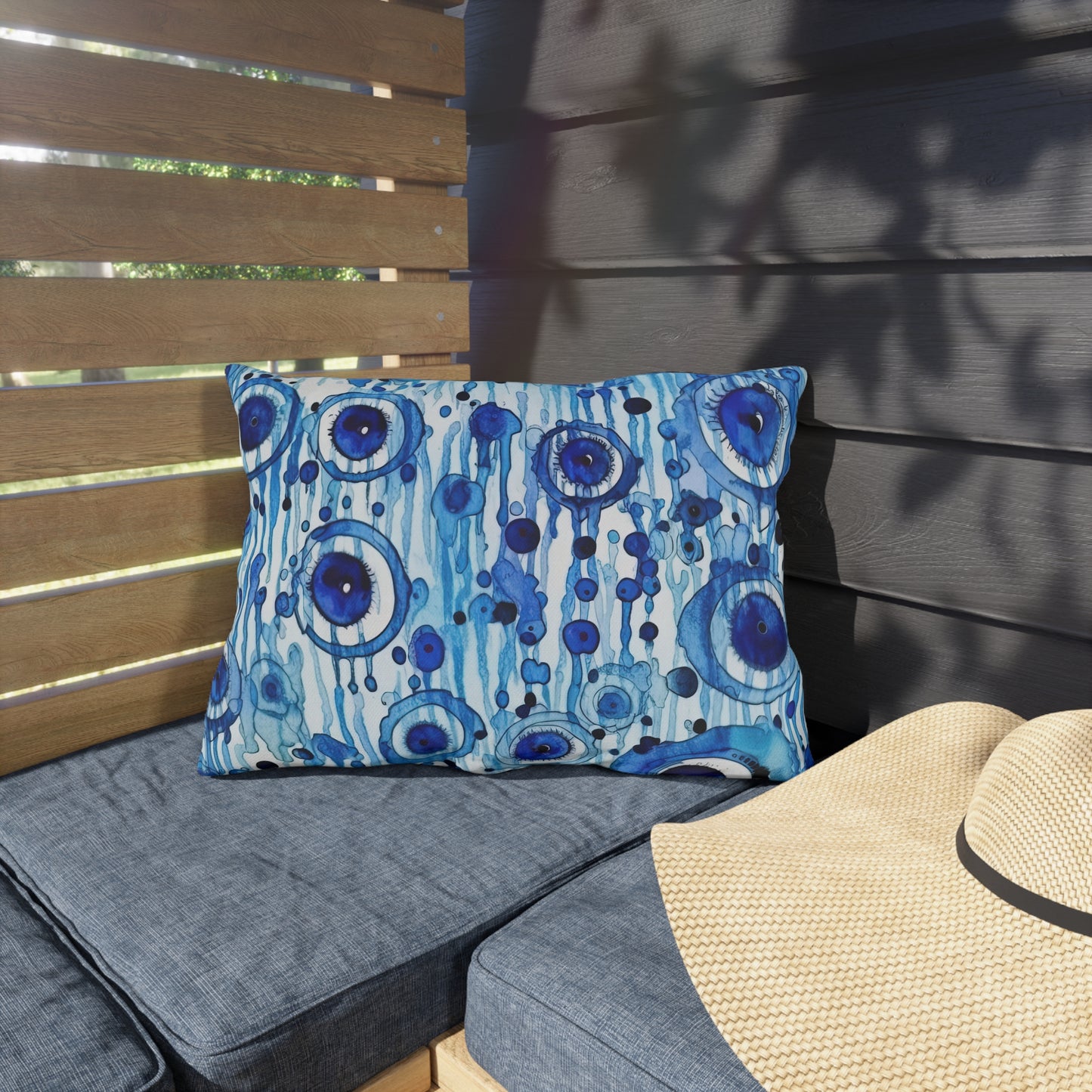 Eclipsed Perception. – Decorative Protection with Original Flair. Evil Eye Pillow Outdoor Pillows