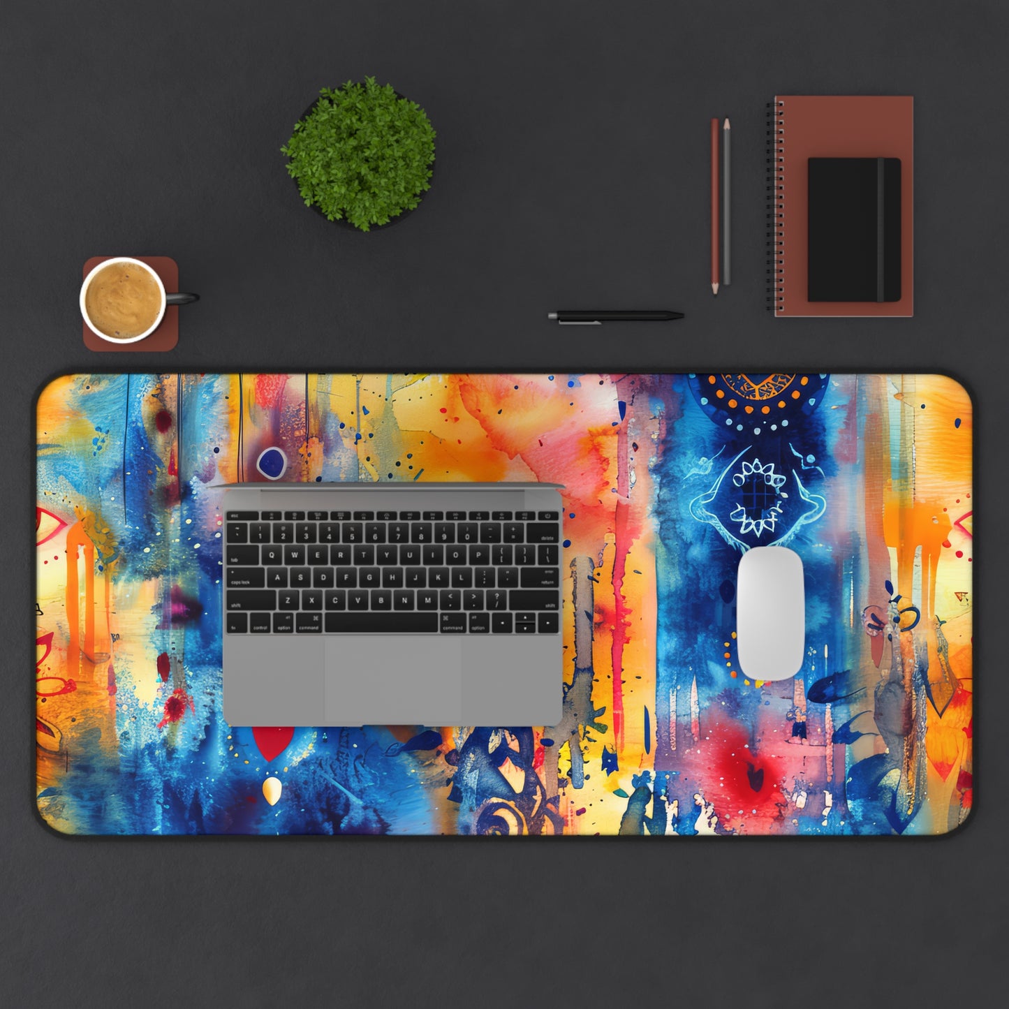 Rainbow Shield Hamsa. Desk Mat - Stylish Office Organizer