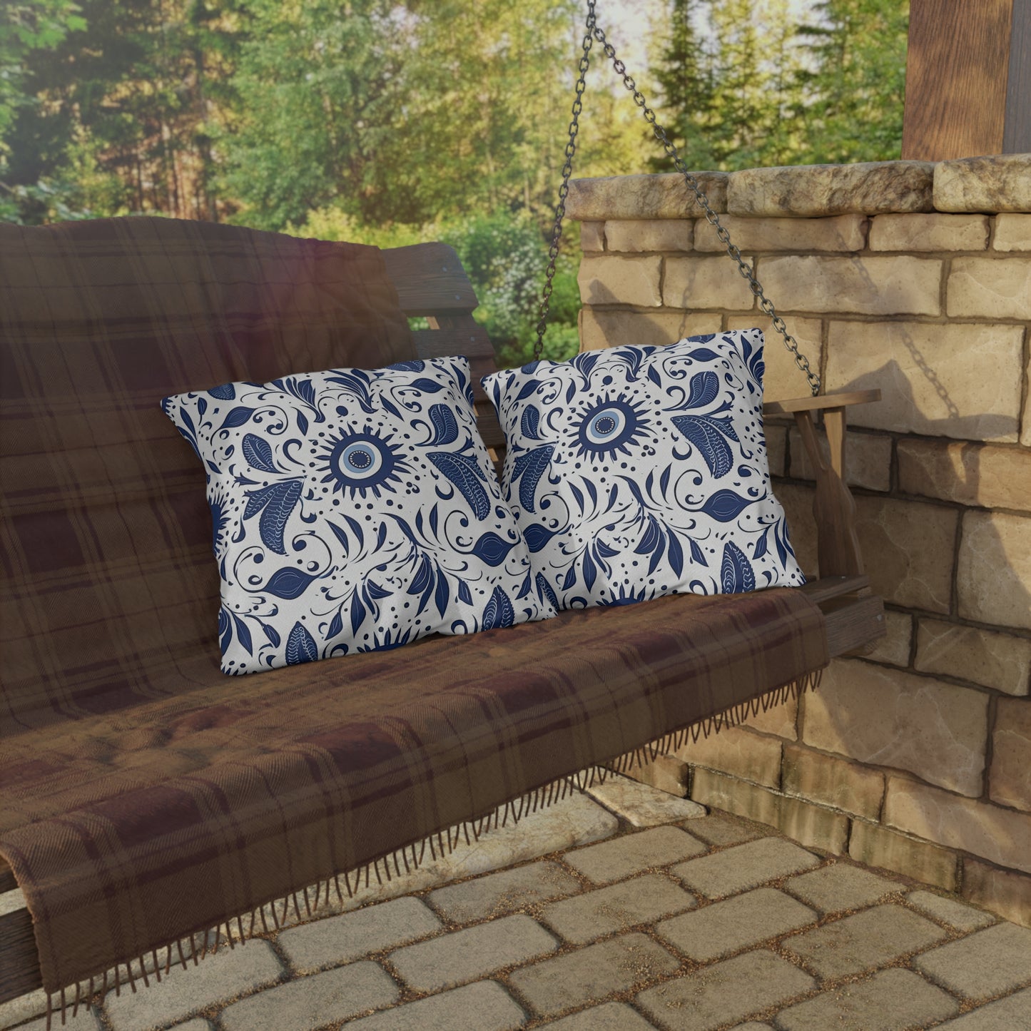 Beholder. Artfully Interpreted Evil Eye Pillow – Symbolic & Stylish Comfort. Outdoor Pillows