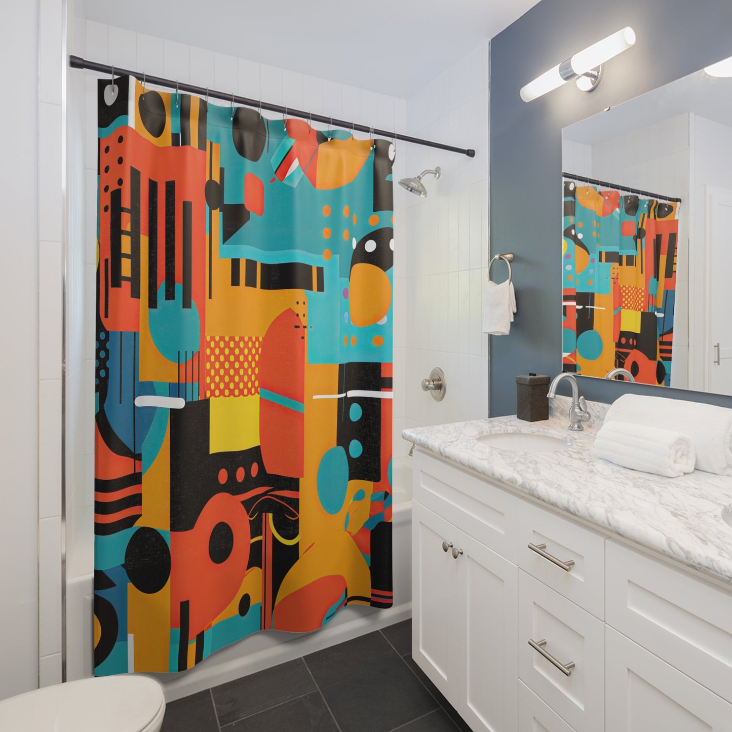 Quantum Quasar. Futuristic Retro Shower Curtains