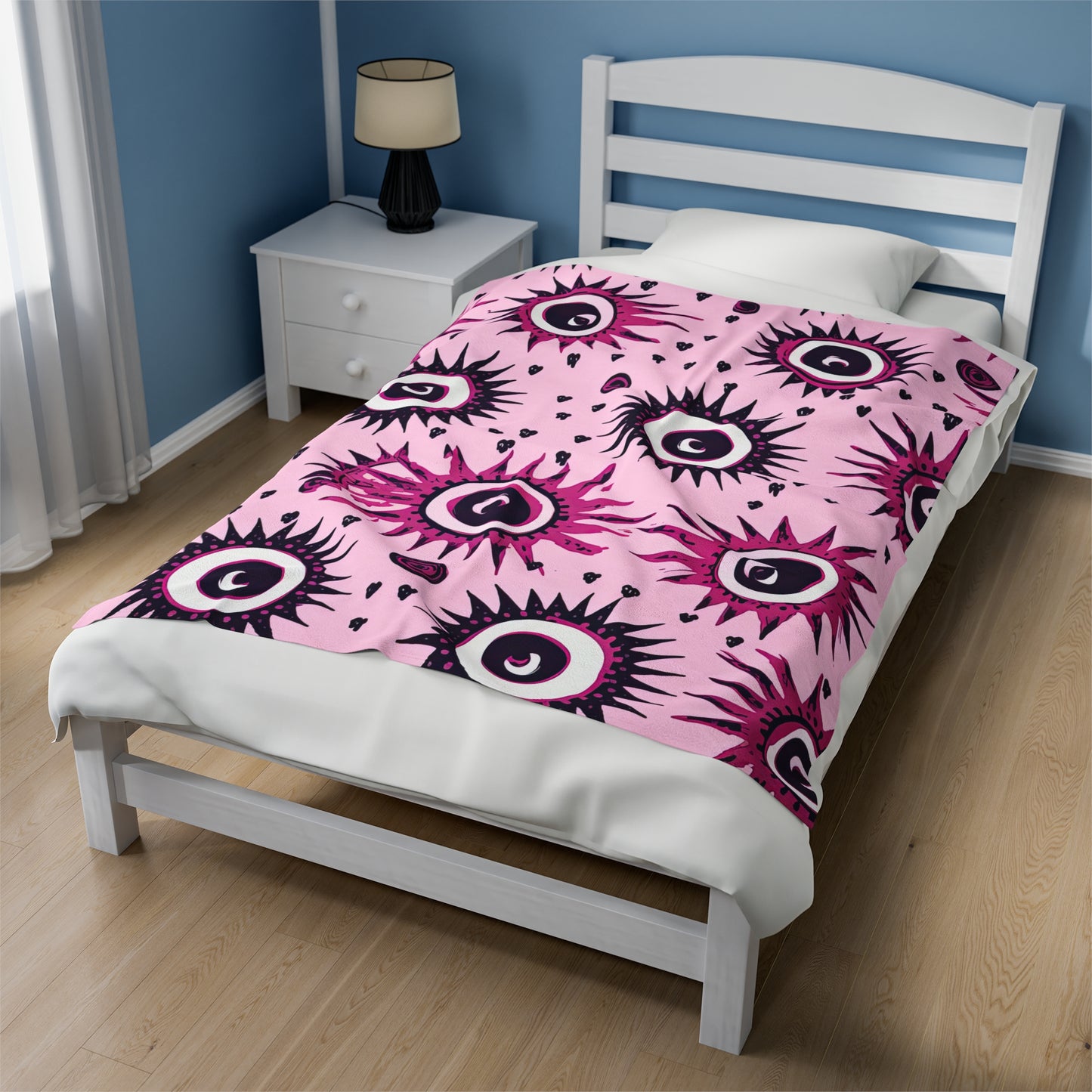 Evil Pink Eye. Velveteen Plush Blanket.
