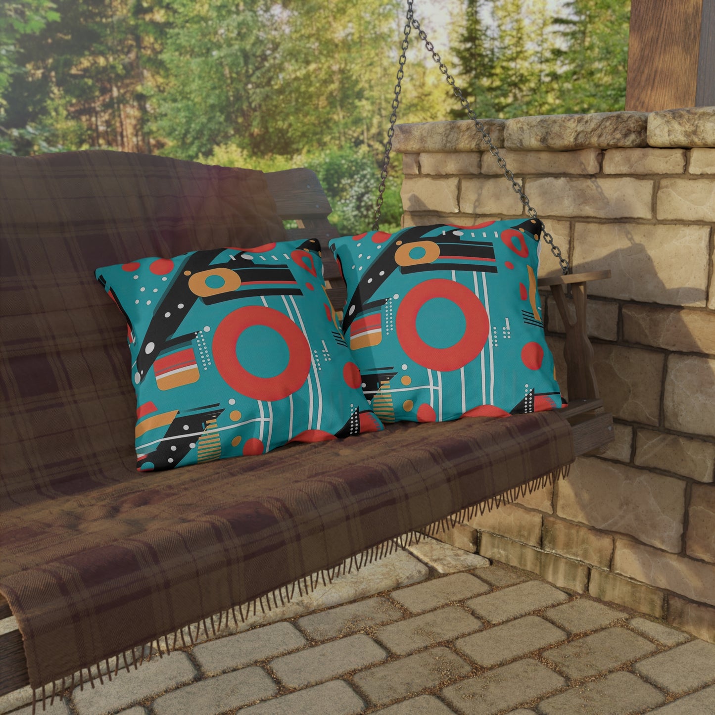 Quantum Rhapsody. Retro-Inspired Futuristic Outdoor Pillows