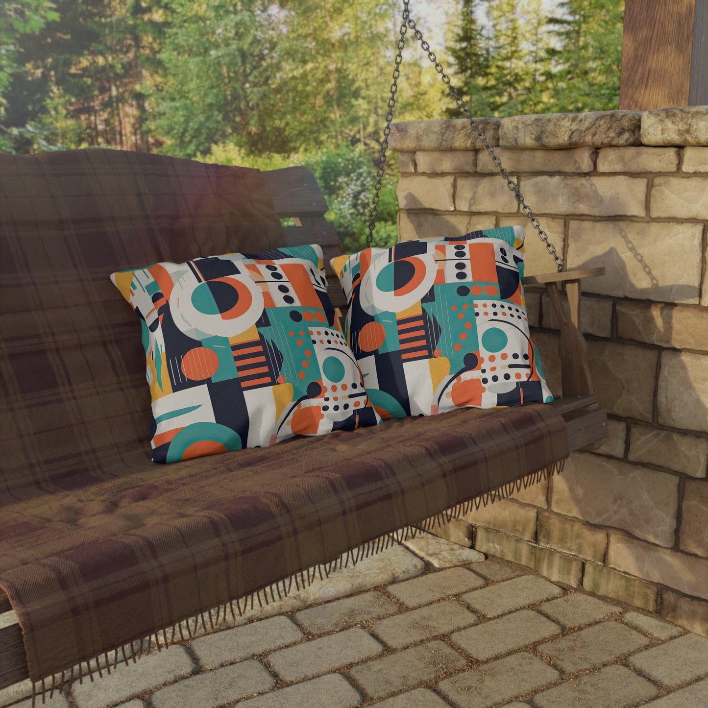 Echoes of the Analog Future. Artistic Retro-FuturisticOutdoor Pillows